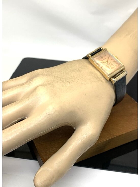 Longines Watch 1930s Vintage Swiss Mechanical Rose Dial Black Leather Strap Tank main image 14